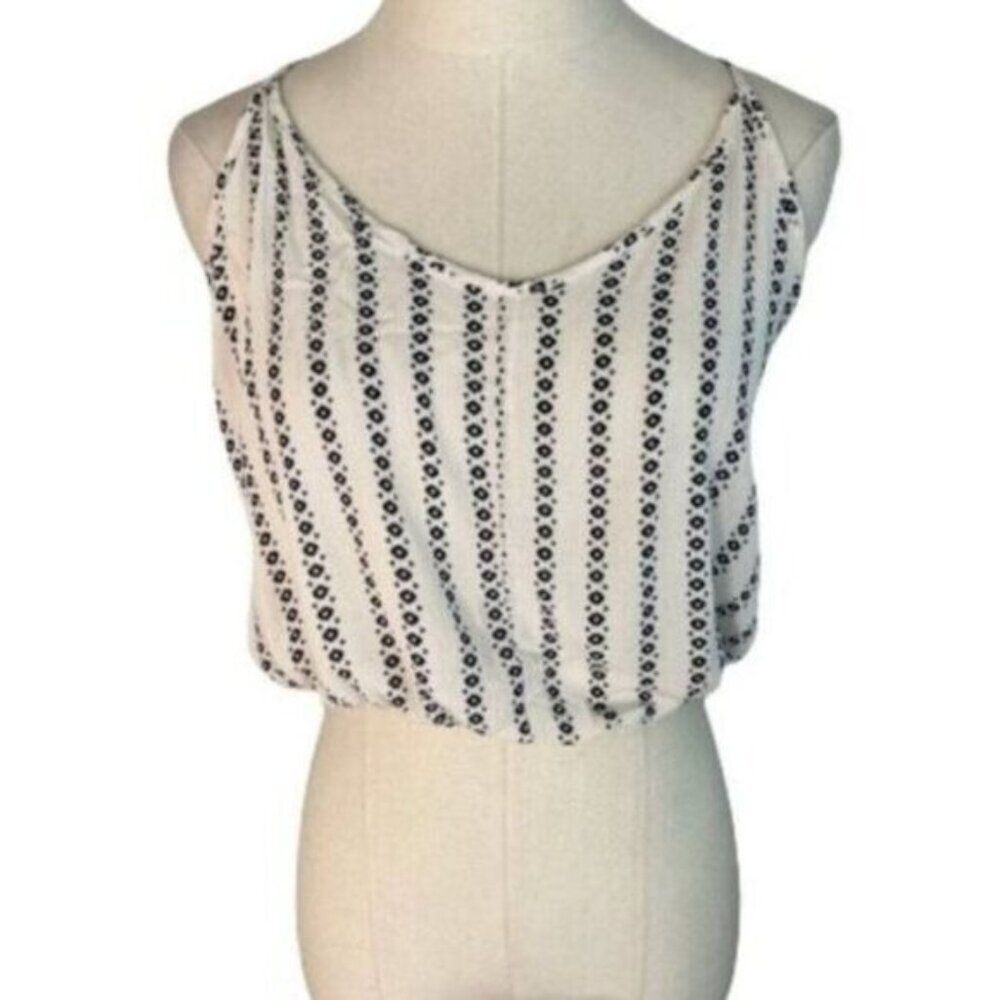 Blush J Crop Tank Top S Small Blue Cream Retro Print